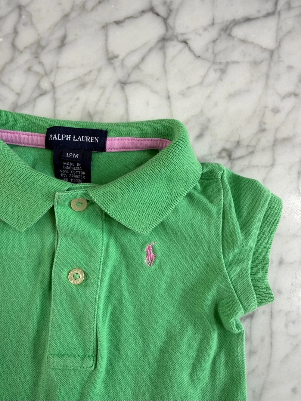 Ralph Lauren Girls' Green Polo Pleat Dress Sz 12 Mo